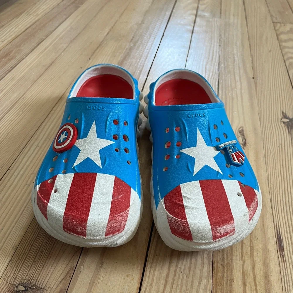 Marvel Crocs Echo Clog Captain America Avengers Blue Red‎ White Junior Size 6